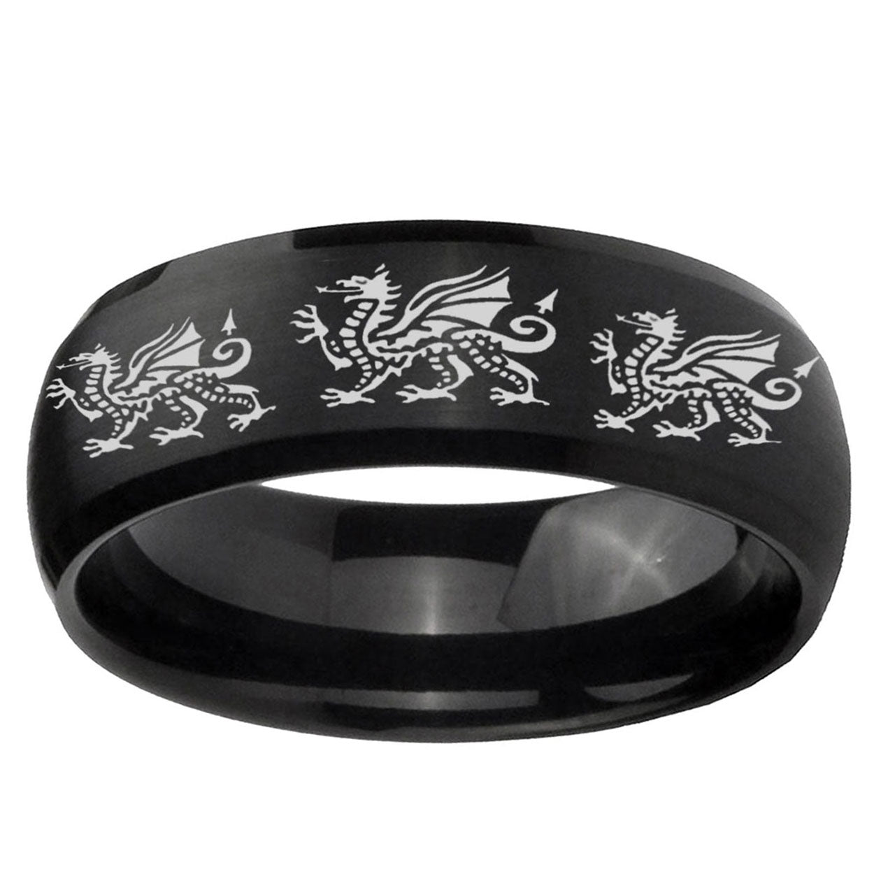 5MMMultiple Dragon Dome Brush Black Tungsten Wedding Ring