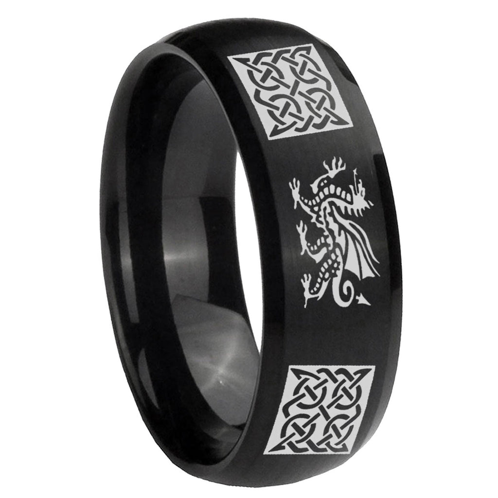 10mm Multiple Dragon Celtic Dome Brush Black Tungsten Men's Engagement Ring