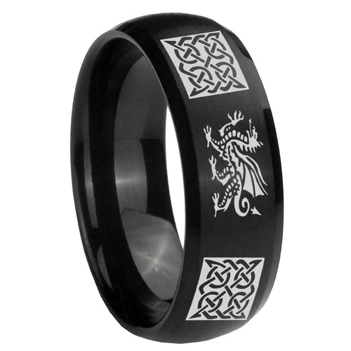 10mm Multiple Dragon Celtic Dome Brush Black Tungsten Men's Engagement Ring