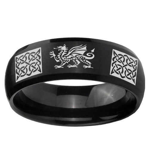 10mm Multiple Dragon Celtic Dome Brush Black Tungsten Ring