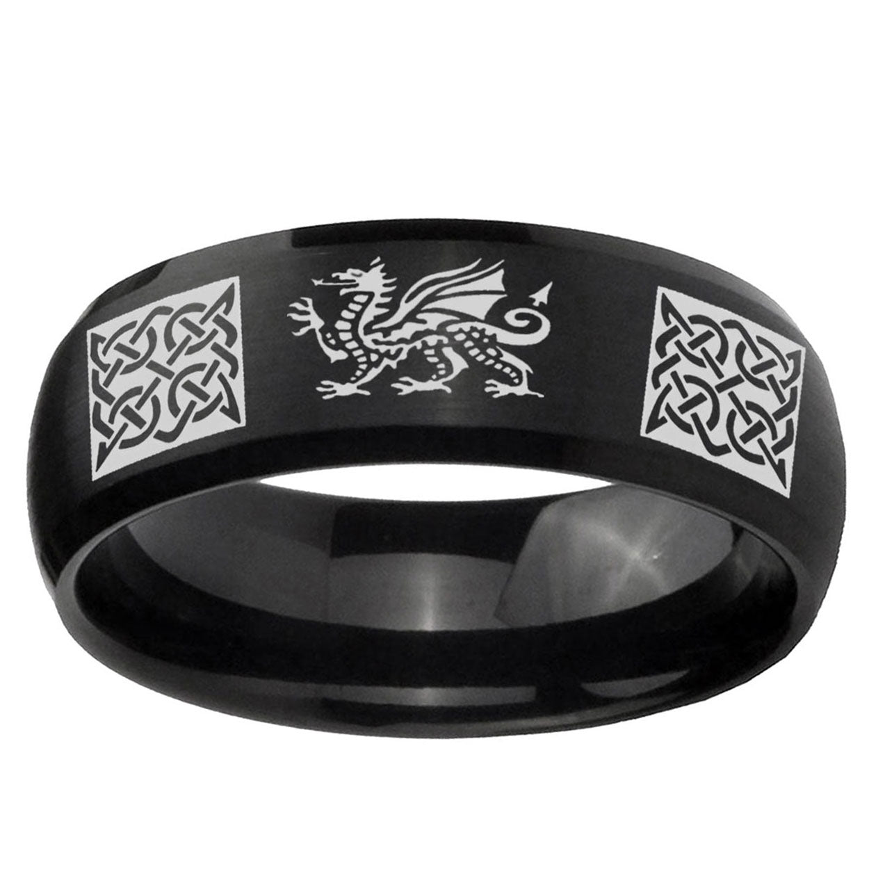 5MMMultiple Dragon Celtic Dome Brush Black Tungsten Ring