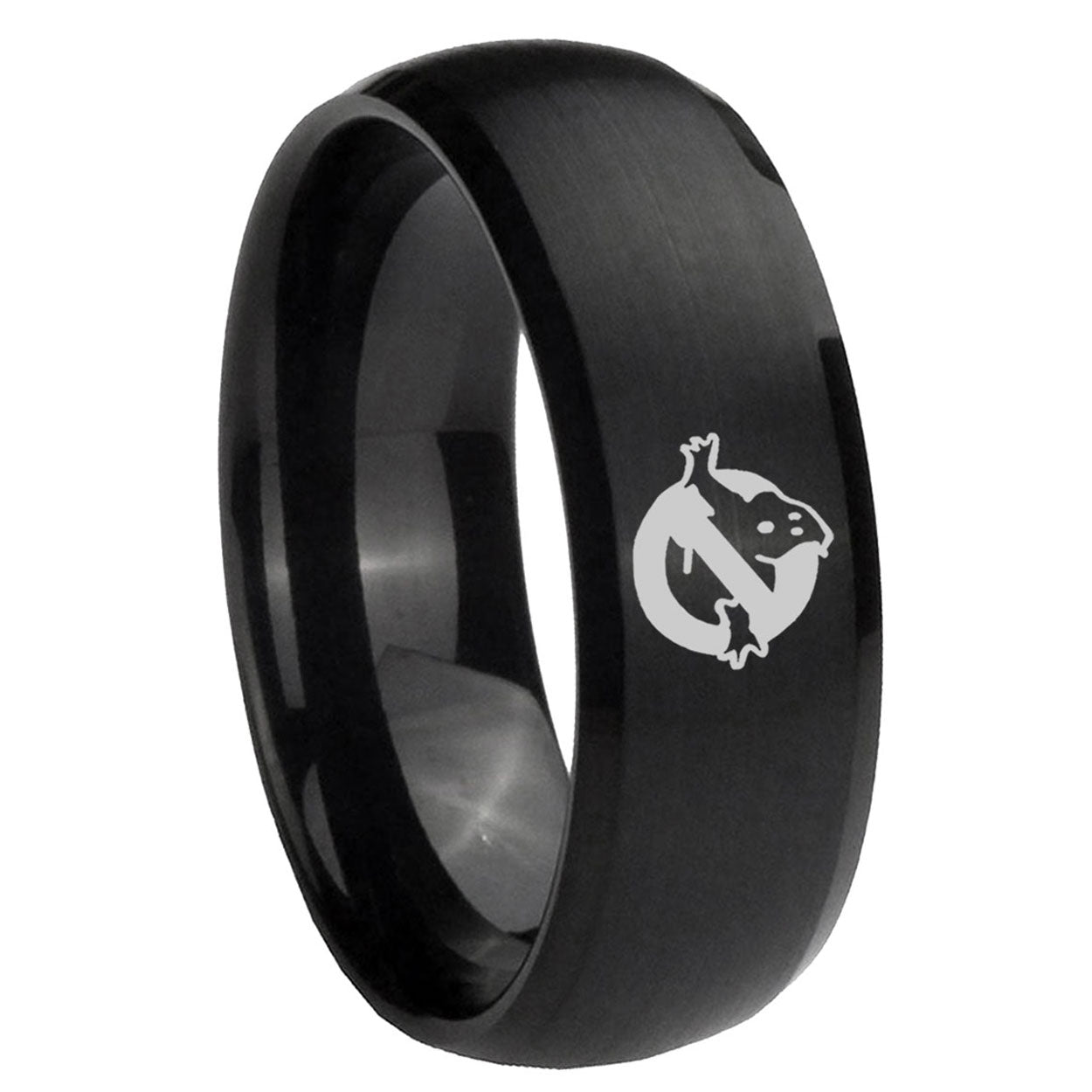 10mm Ghostbusters Dome Brush Black Tungsten Carbide Wedding Engraving Ring