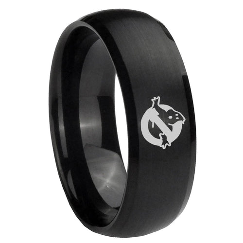 10mm Ghostbusters Dome Brush Black Tungsten Carbide Wedding Engraving Ring