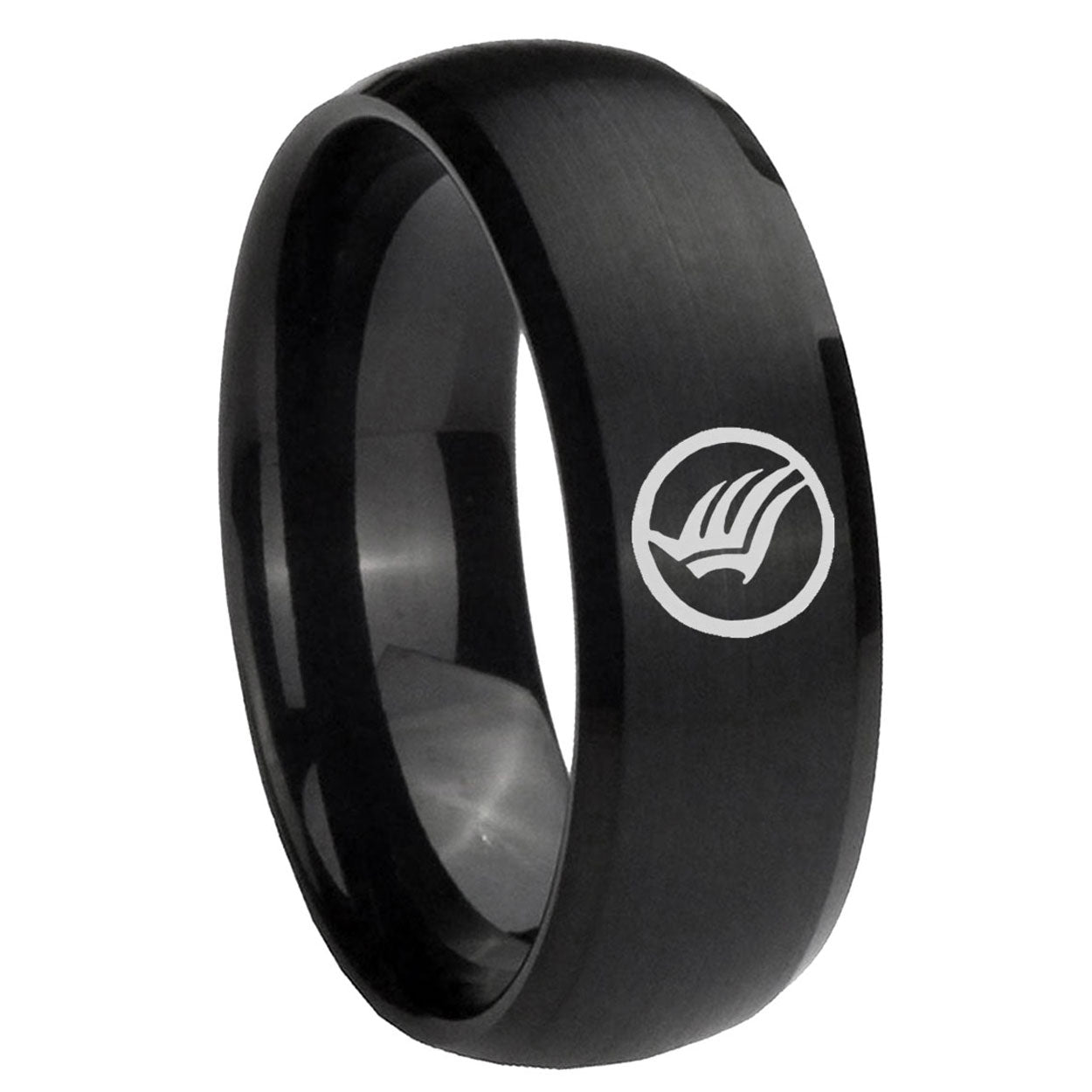 8MM Mass Effect Satin Black Dome Tungsten Laser Engraved Ring