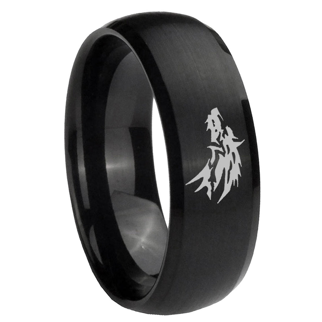 10mm Wolf Dome Brush Black Tungsten Carbide Men's Promise Rings