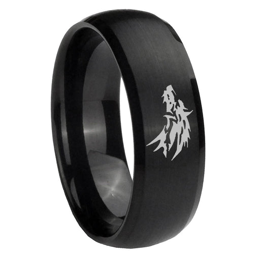 10mm Wolf Dome Brush Black Tungsten Carbide Men's Promise Rings