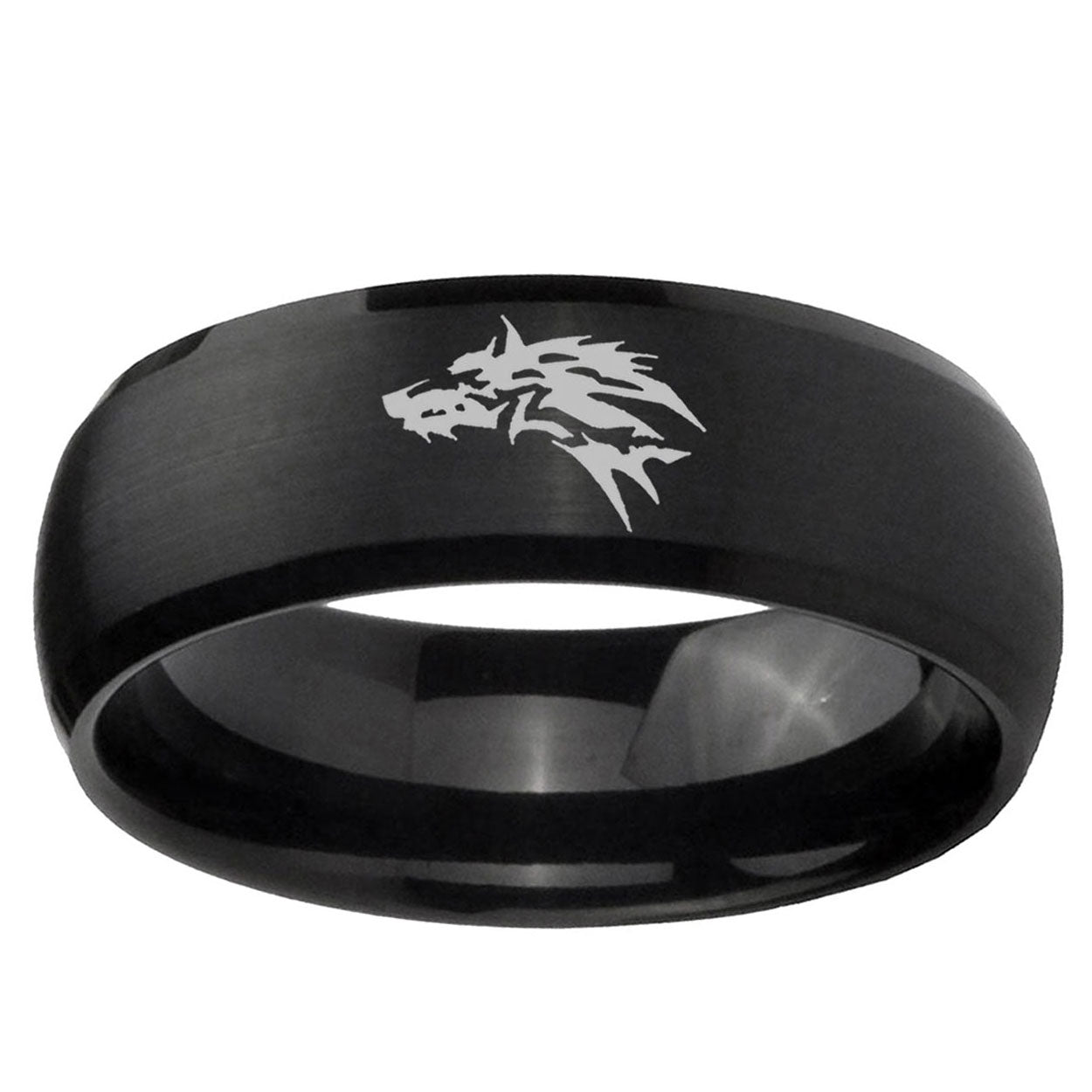 5MMWolf Dome Brush Black Tungsten Carbide Custom Mens Ring