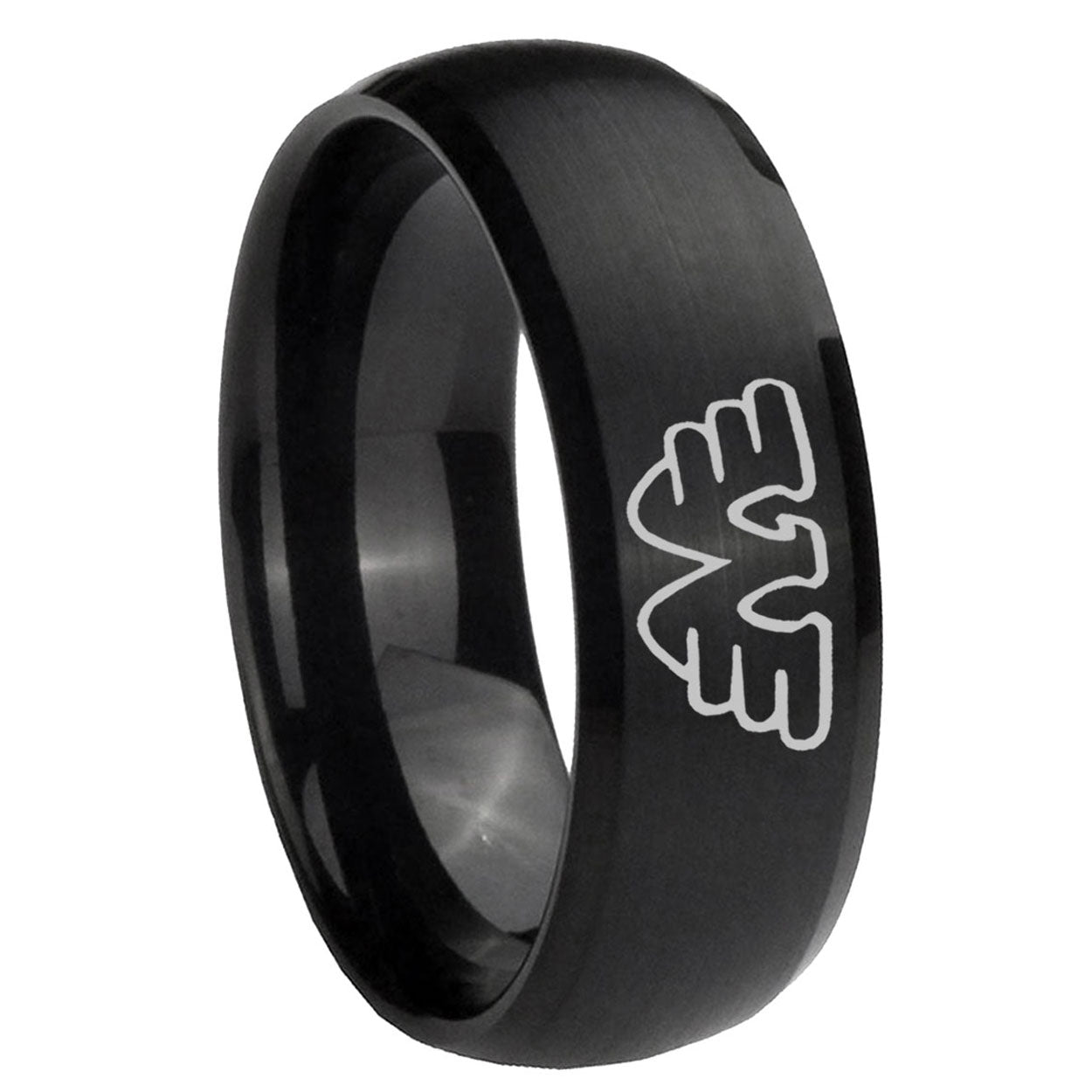 8MM Waylon Jennings Dome Brush Black Tungsten Wedding Band Mens