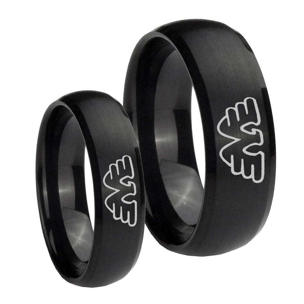 Waylon Jennings Dome Brush Black Tungsten His Hers Set Rings