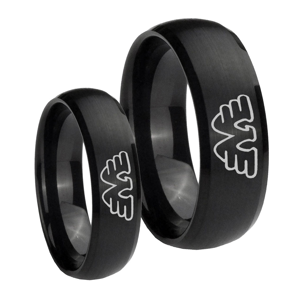 Waylon Jennings Dome Brush Black Tungsten His Hers Set Rings