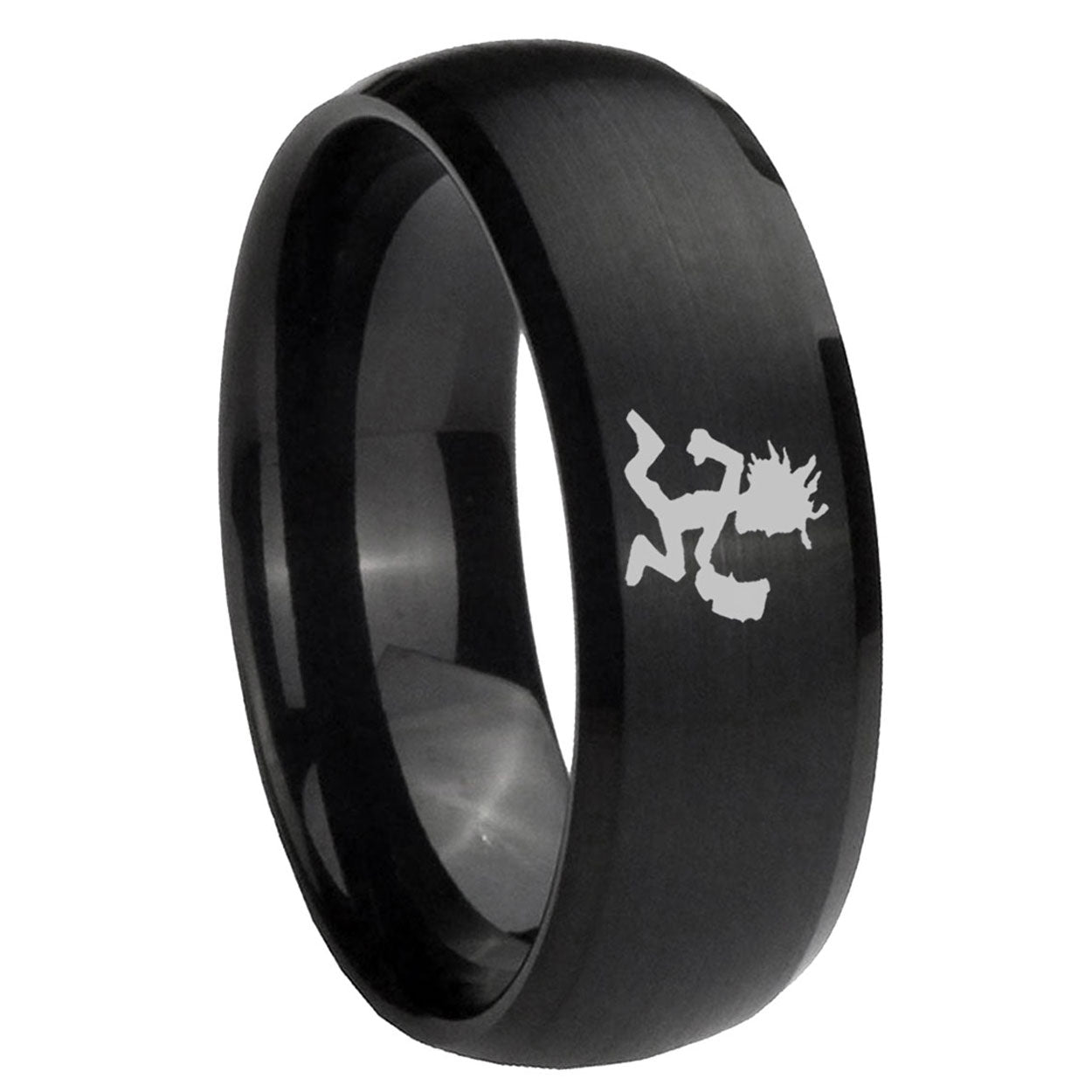 10mm Hatchet Man Dome Brush Black Tungsten Carbide Mens Ring