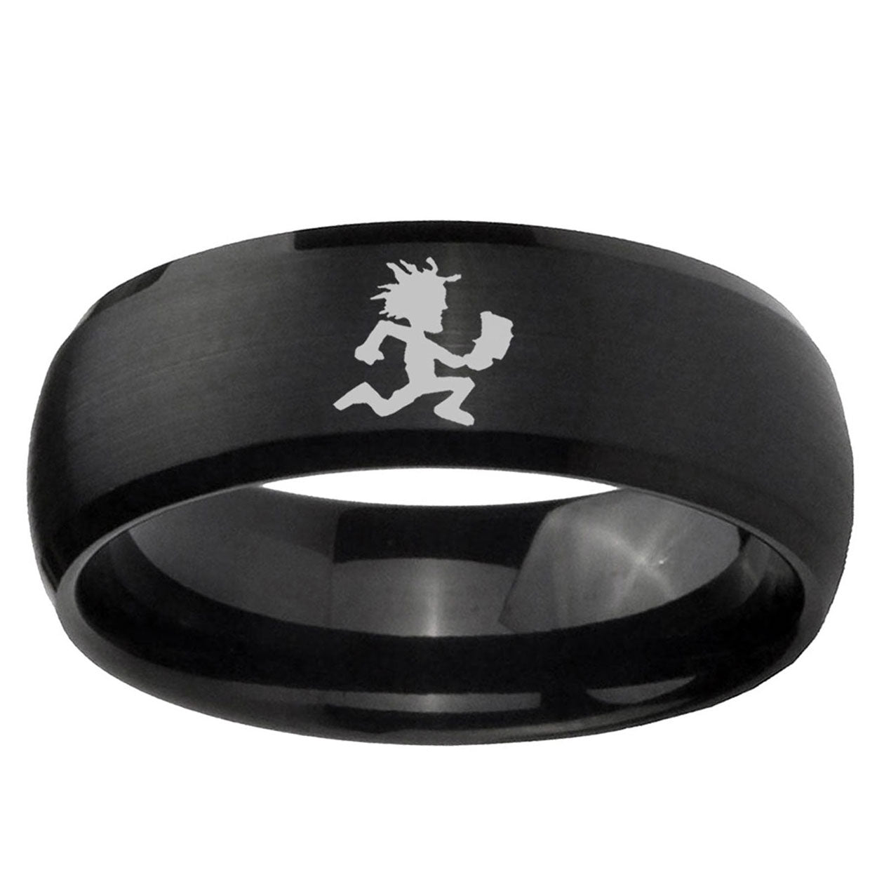 10mm Hatchet Man Dome Brush Black Tungsten Carbide Mens Ring
