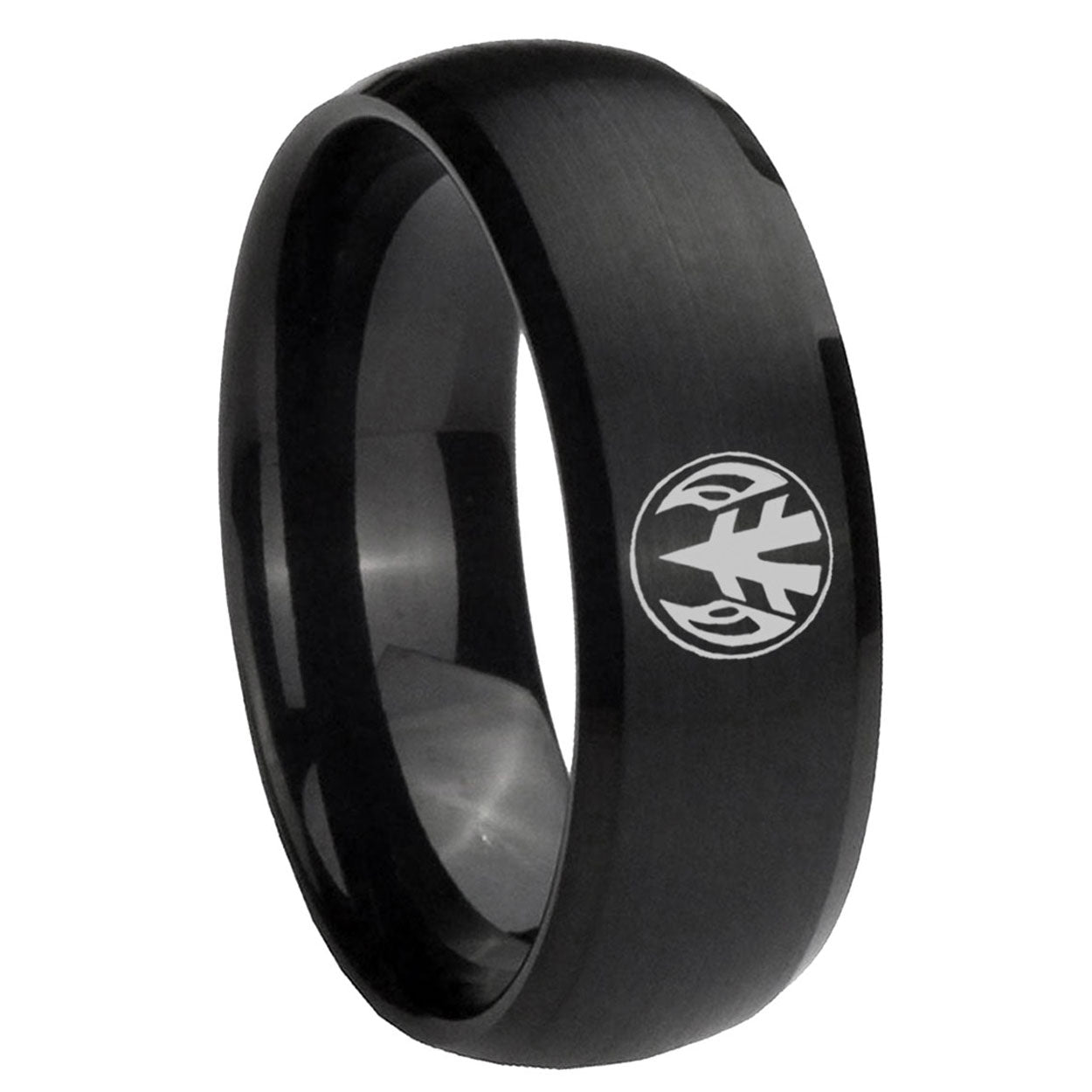 8MM Love Power Rangers Dome Brush Black Tungsten Mens Band