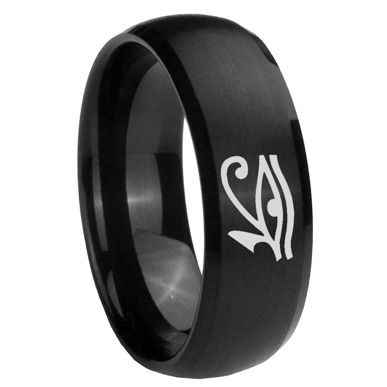 8MM Seeing Eye Dome Brush Black Tungsten Mens Engagement Band