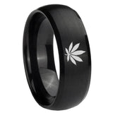 8mm Marijuana Leaf Dome Brush Black Tungsten Carbide Men's Engagement Band