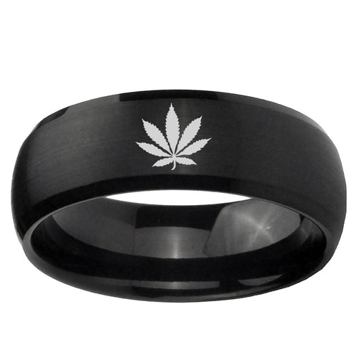 10mm Marijuana Leaf Dome Brush Black Tungsten Ring