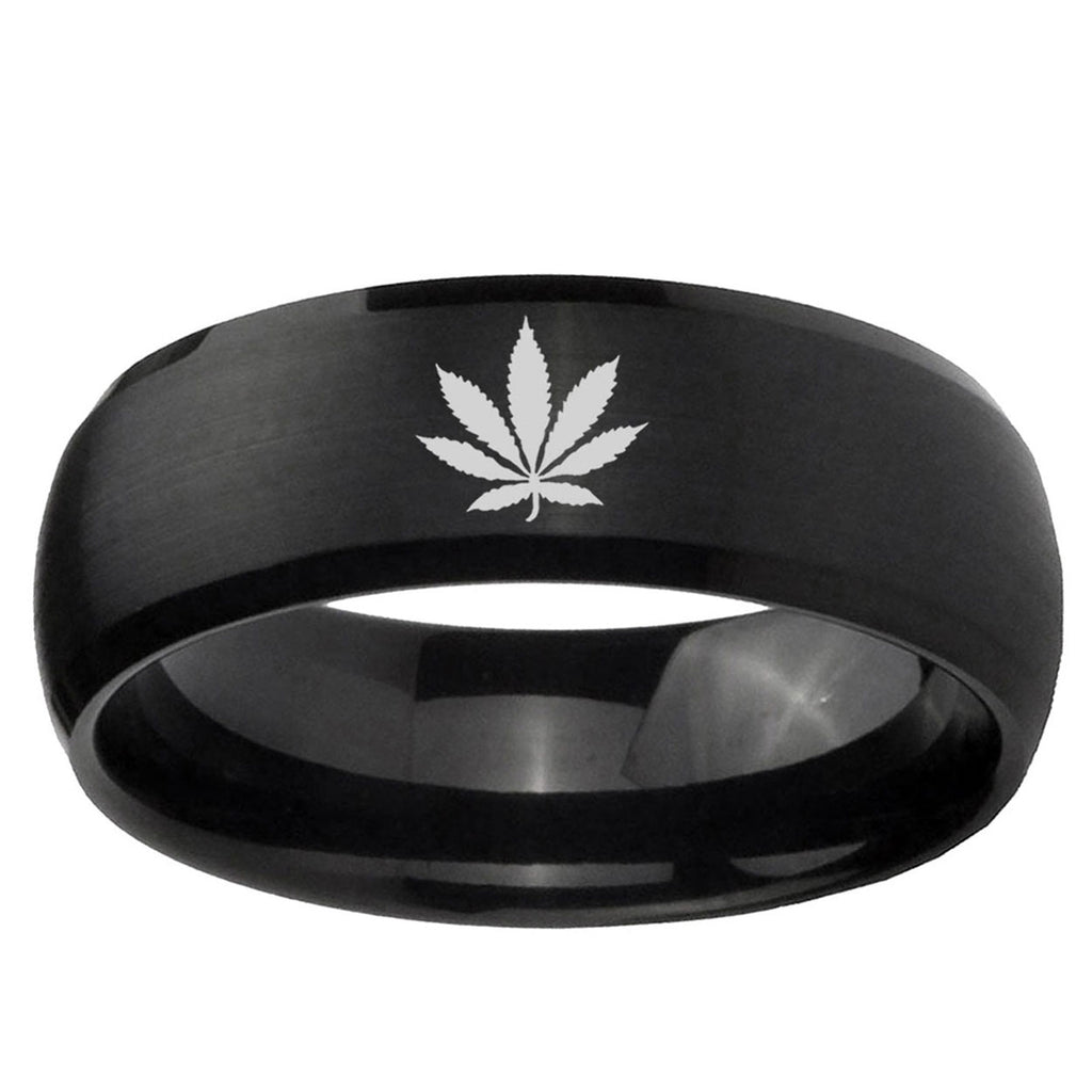 5MMMarijuana Leaf Dome Brush Black Tungsten Wedding Band