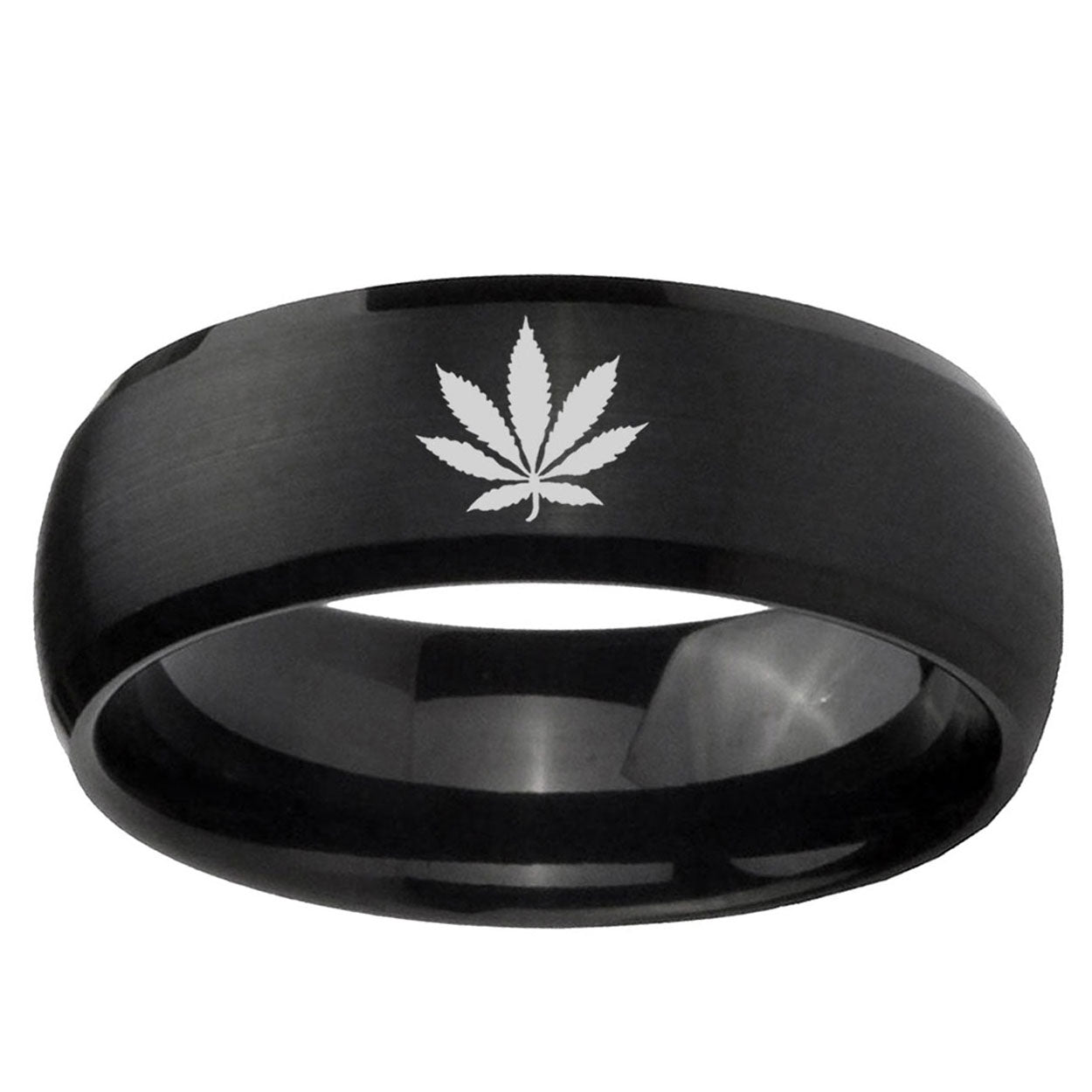 5MMMarijuana Leaf Dome Brush Black Tungsten Wedding Band