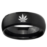 5, 8mm Marijuana Leaf Dome Brush Black Tungsten Ring