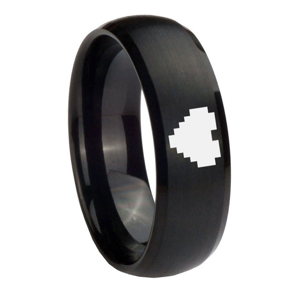 10mm-Zelda-Heart-Brush-Black-Dome-Tungsten-Carbide-Men's-Ring