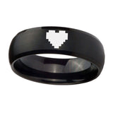 10mm-Zelda-Heart-Brush-Black-Dome-Tungsten-Carbide-Men's-Ring