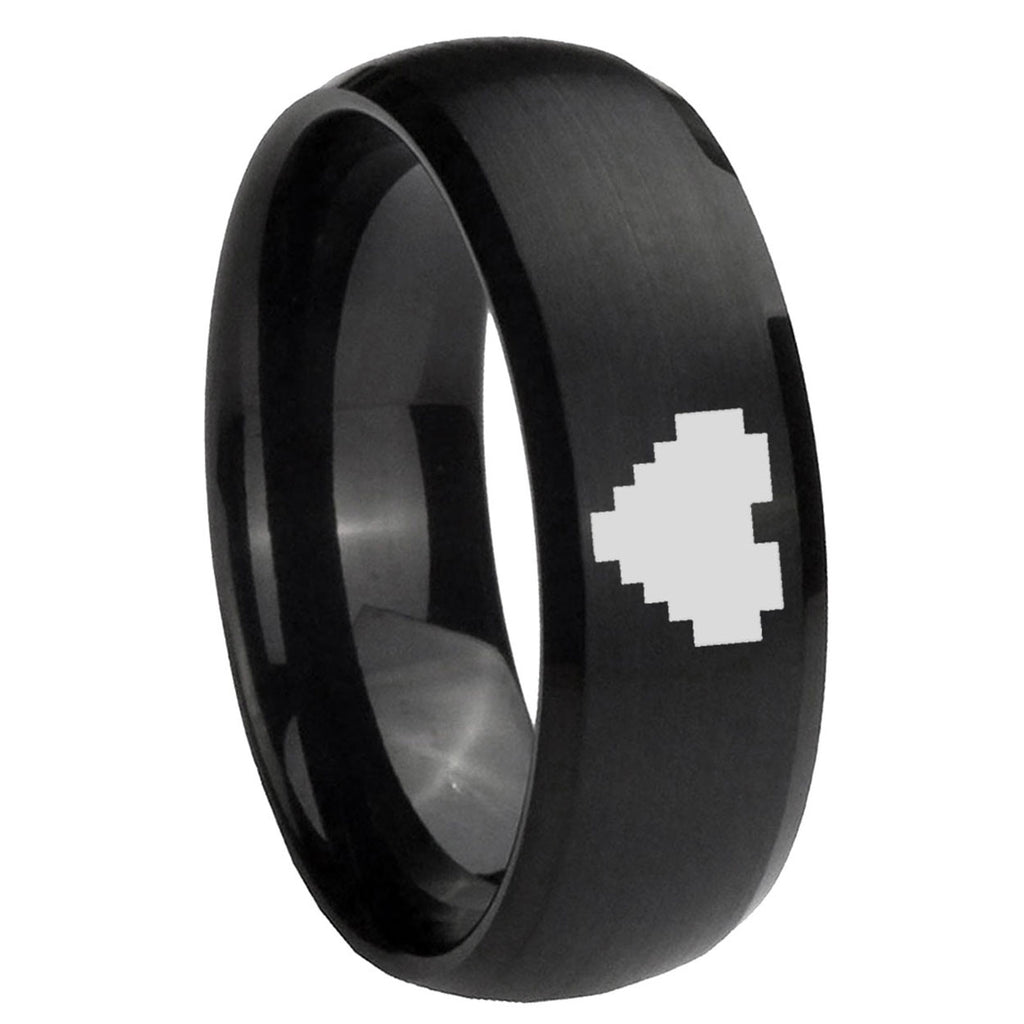10mm Zelda Heart Brush Black Dome Tungsten Carbide Men's Ring