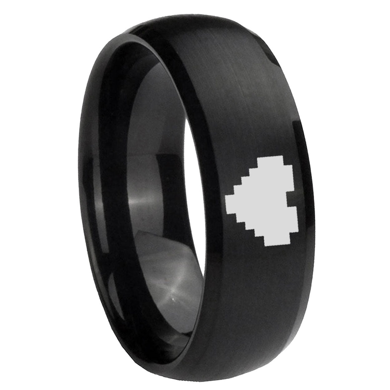 10mm Zelda Heart Brush Black Dome Tungsten Carbide Men's Ring
