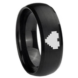 8mm Zelda Heart Satin Black Dome Tungsten Carbide Laser Engraved Ring