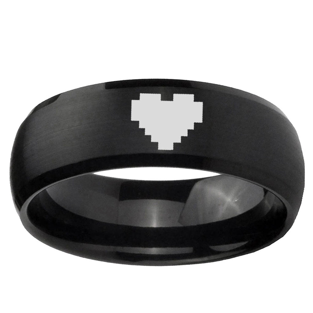 10mm Zelda Heart Brush Black Dome Tungsten Ring