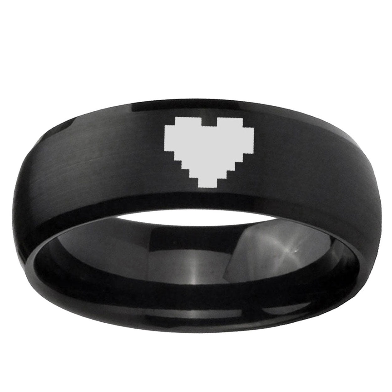5MMZelda Heart Satin Black Dome Tungsten Laser Engraved Ring