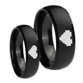 Zelda Heart Brush Black Dome Tungsten Couple Wedding Rings