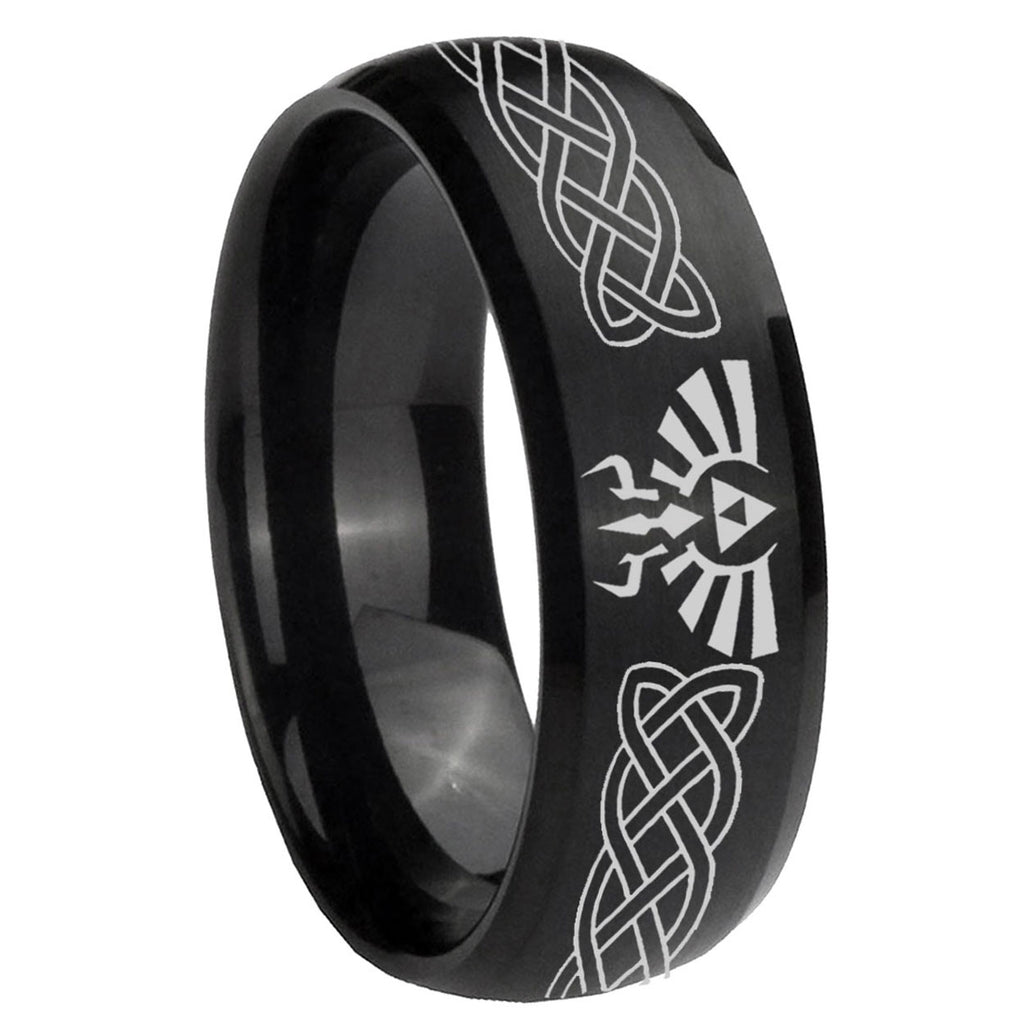 10mm Celtic Zelda Dome Brush Black Tungsten Carbide Mens Ring Personalized