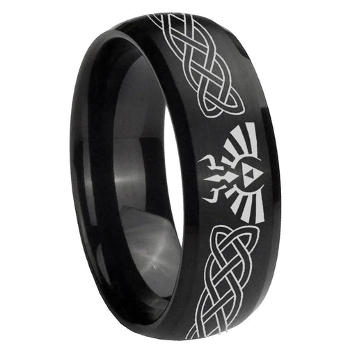 10mm Celtic Zelda Dome Brush Black Tungsten Carbide Mens Ring Personalized