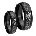 Celtic Zelda Dome Brush Black Tungsten Promise Ring Set