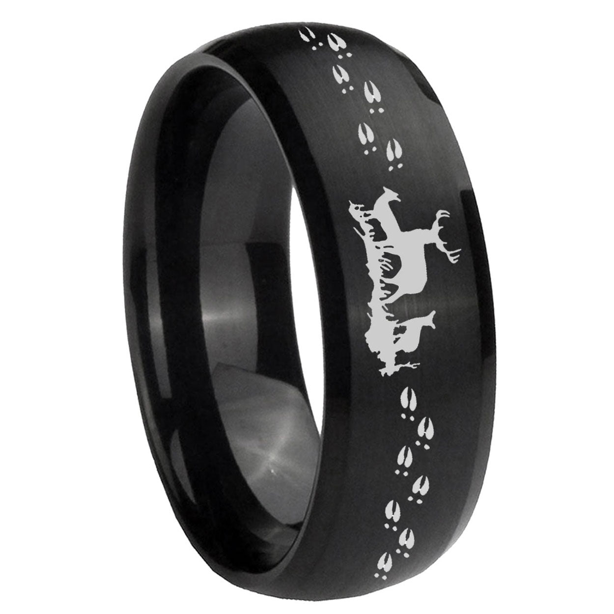 10mm Deer Hunting Dome Brush Black Tungsten Carbide Men's Engagement Band