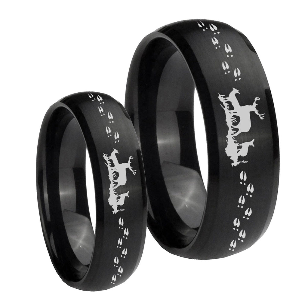 Deer Hunting Dome Brush Black Tungsten Wedding Ring Set