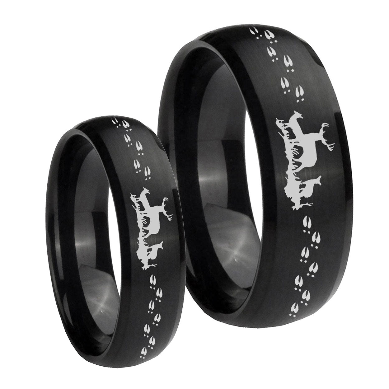 Deer Hunting Dome Brush Black Tungsten Wedding Ring Set