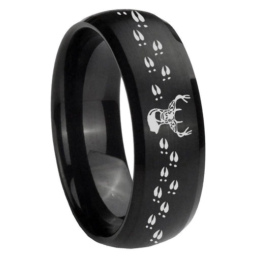 10mm Deer Antler Dome Brush Black Tungsten Carbide Men's Engagement Band
