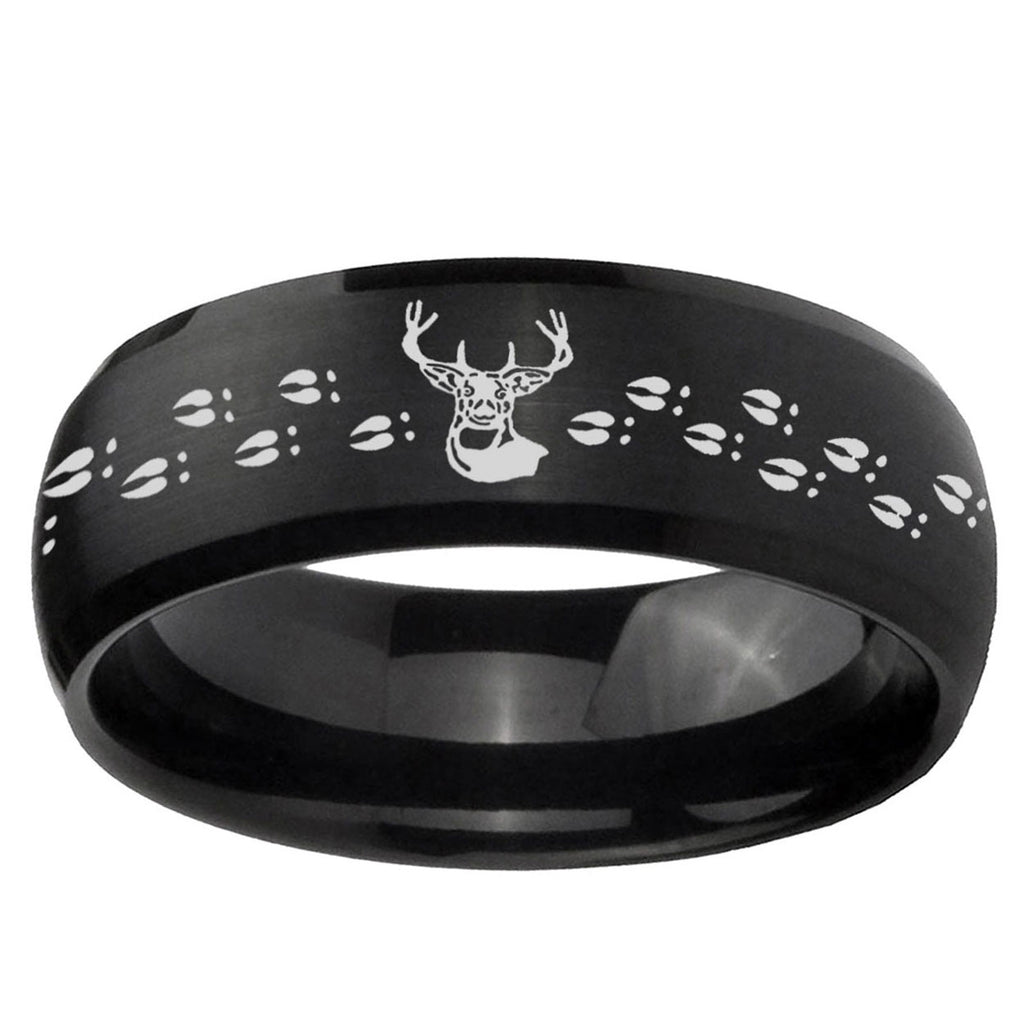 10mm Deer Antler Dome Brush Black Tungsten Ring