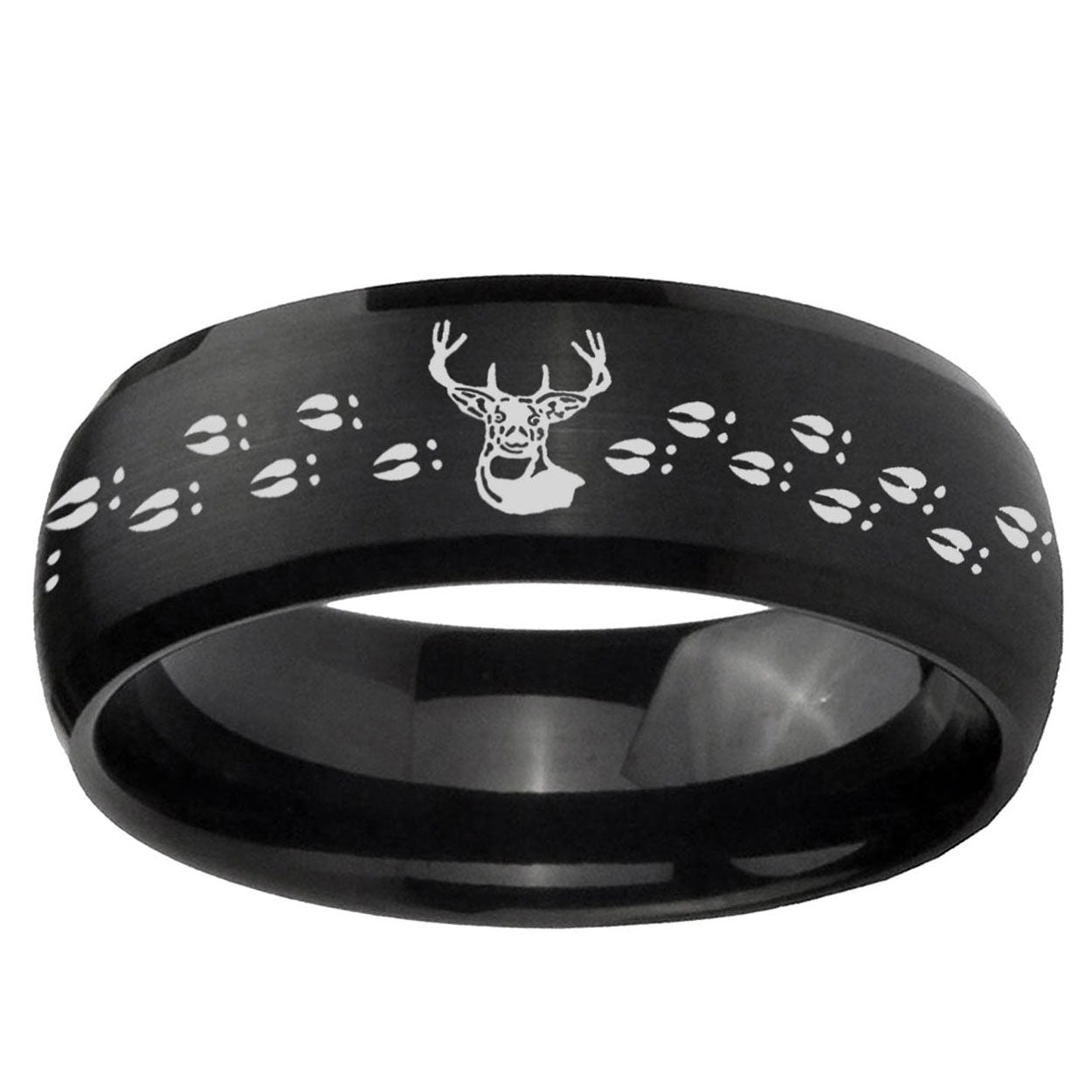 10mm Deer Antler Dome Brush Black Tungsten Ring