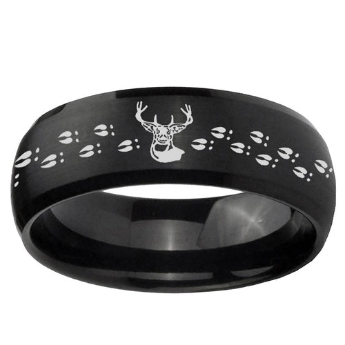 10mm Deer Antler Dome Brush Black Tungsten Ring