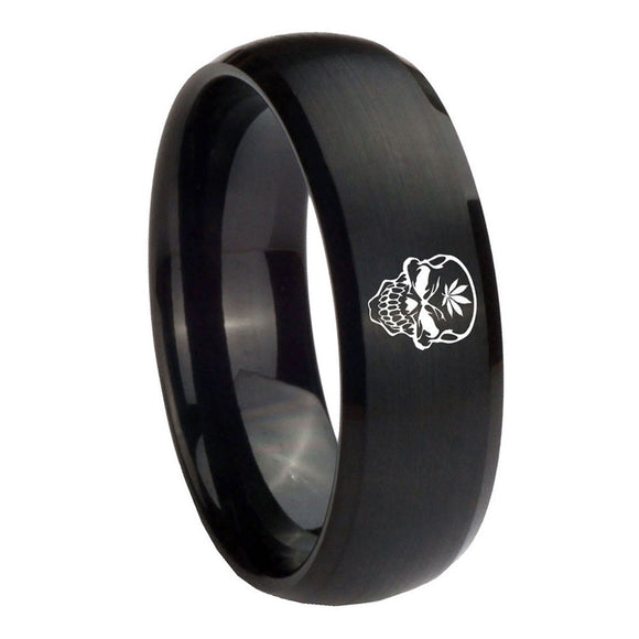 8mm-Skull-Marijuana-Leaf--Dome-Brush-Black-Tungsten-Men's-Engagement-Ring