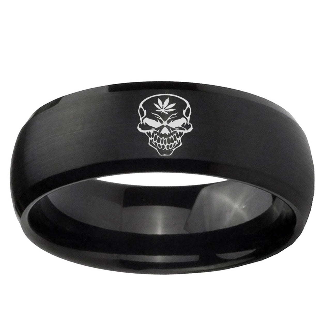 10mm Skull Marijuana Leaf Dome Brush Black Tungsten Ring