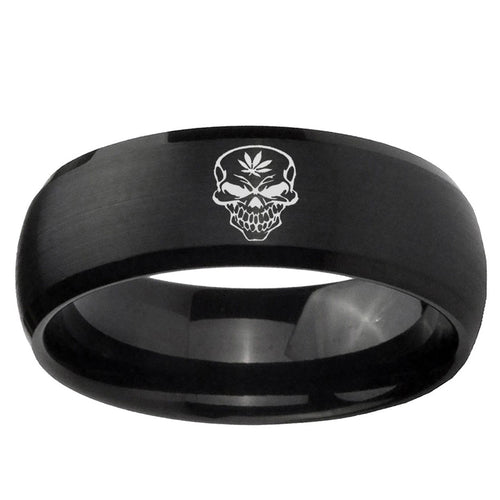 10mm Skull Marijuana Leaf Dome Brush Black Tungsten Ring