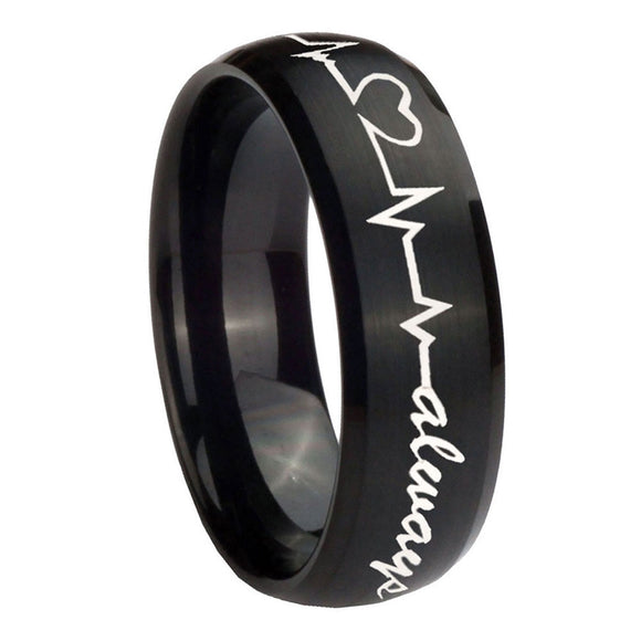 8mm-Heart-Beat-forever-Heart-always-Dome-Brush-Black-Tungsten-Mens-Promise-Ring