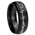 10mm Heart Beat forever Heart always Dome Brush Black Tungsten Wedding Band Ring
