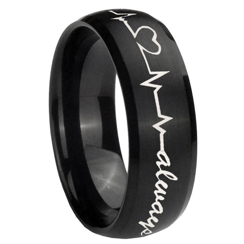 10mm Heart Beat forever Heart always Dome Brush Black Tungsten Wedding Band Ring