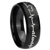 8mm Heart Beat forever Heart always Dome Brush Black Tungsten Mens Promise Ring