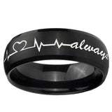 5, 8mm Heart Beat forever Heart always Dome Brush Black Tungsten Mens Promise Ring