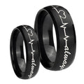 Heart Beat forever Heart always Dome Brush Black Tungsten Wedding Ring Sets